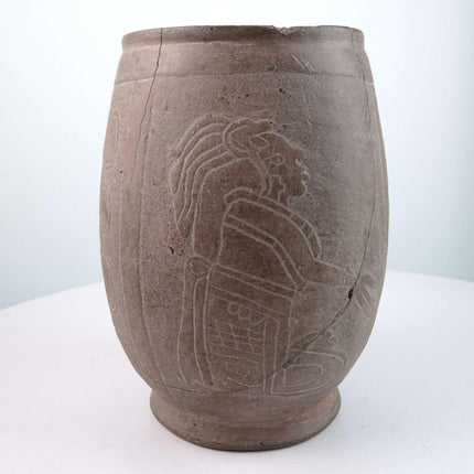 Mayan Pre-Columbian Pottery Carved Cylindrical Vessel