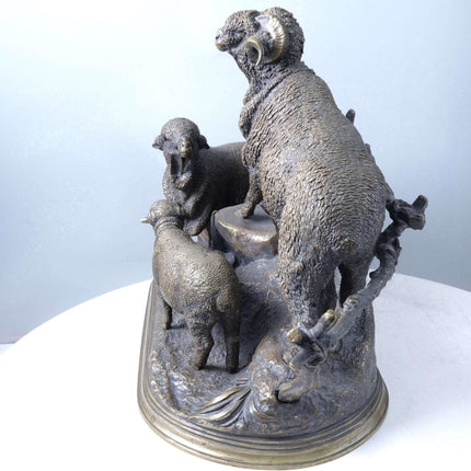 Jules Moigniez (1835-1894) Bronze Merino Ram and Sheep Sculpture