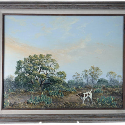 Arthur McCall Texas Hill country Landscape  Dog and Quail Oil on Board c1