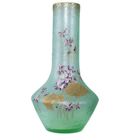 Grande vaso in vetro artistico francese Mont Joye Cameo del 1900 circa con decorazione smaltata a mano