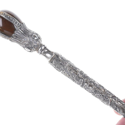 Antique Sterling Judaica Yad Torah Pointer with Agate handle