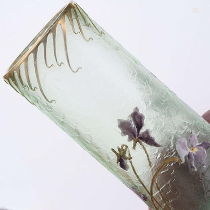 大型 c1900 フランス モン ジョイ カメオ アート ガラス花瓶、手エナメル装飾付き