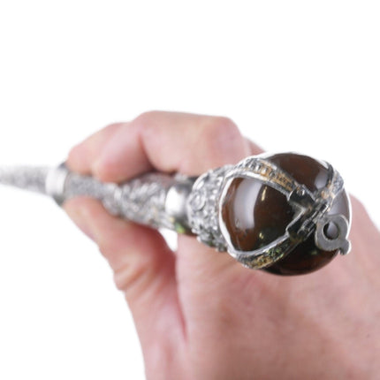 Antique Sterling Judaica Yad Torah Pointer with Agate handle