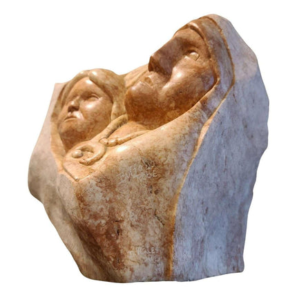 56 Pfund schwere geschnitzte Alabaster-Skulptur der amerikanischen Ureinwohner mit Büffelrobe von D Hales 1990