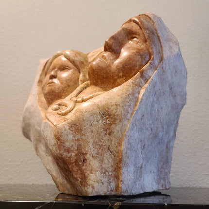 56 Pfund schwere geschnitzte Alabaster-Skulptur der amerikanischen Ureinwohner mit Büffelrobe von D Hales 1990