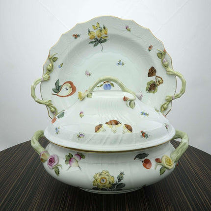 Herend Fruits and Flowers Soup Tureen with Huge Platter/Underplate