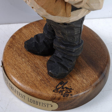 1987 Chris Hammack Original Wood Carving "Worlds Greatest Lobbyist" Fort Worth T