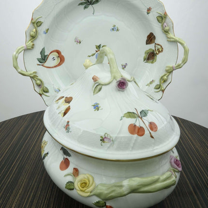 Herend Fruits and Flowers Soup Tureen with Huge Platter/Underplate