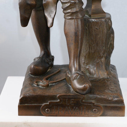 20" Eutrope Bouret(1833-1906) French Bronze Blacksmith Sculpture "Le Travail"