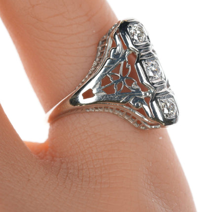 sz4 Antique Diamond 18k White gold filigree ring