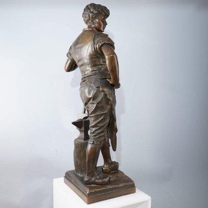 20" Eutrope Bouret(1833-1906) French Bronze Blacksmith Sculpture "Le Travail"