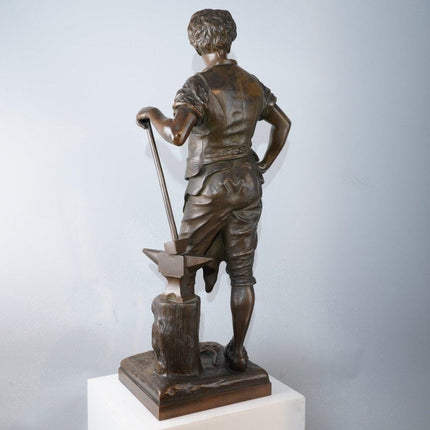 20" Eutrope Bouret(1833-1906) French Bronze Blacksmith Sculpture "Le Travail"