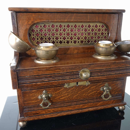 c1890 Quarter Sawn Oak Piano Form Desk Caddy with double inkwell