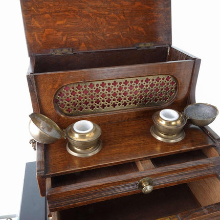 c1890 Quarter Sawn Oak Piano Form Desk Caddy with double inkwell