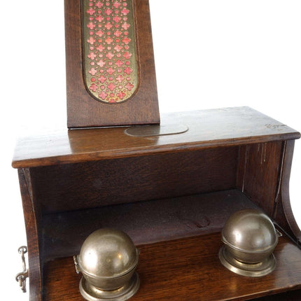 c1890 Quarter Sawn Oak Piano Form Desk Caddy with double inkwell