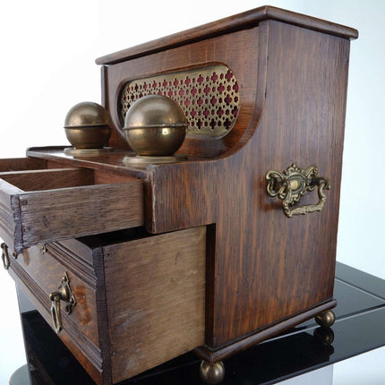 c1890 Quarter Sawn Oak Piano Form Desk Caddy with double inkwell