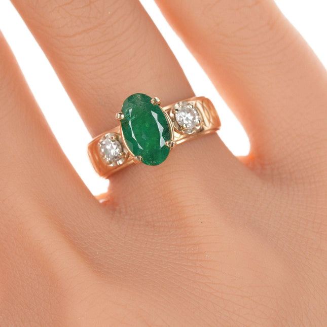 sz7.5 c1960 年代 Famor 14k 祖母綠與鑽石戒指
