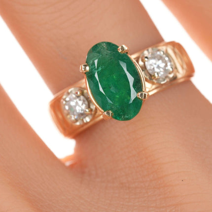 sz7.5 c1960's Famor 14k Emerald and diamond ring