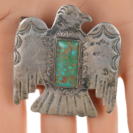 c1930's Navajo #8 Turquoise Stamped silver Thunderbird belt buckle