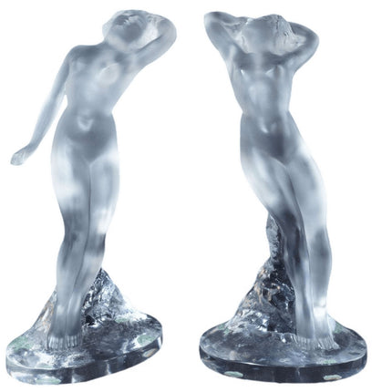 Large French Lalique Art Glass s dancing figures pair