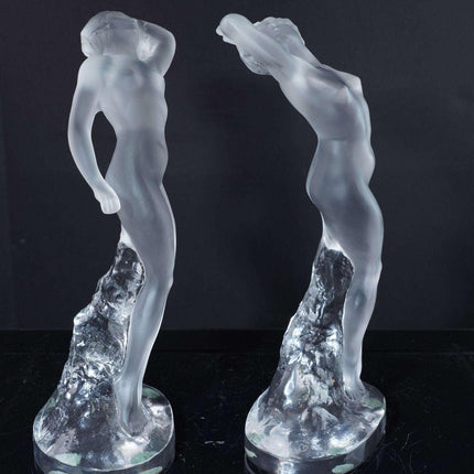 Large French Lalique Art Glass s dancing figures pair