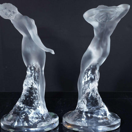 Large French Lalique Art Glass s dancing figures pair