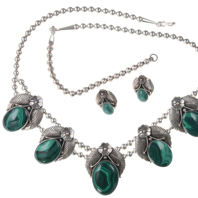 Navajo Sterling/Malachite necklace and earrings set