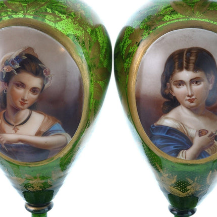 c1880 Antique Moser Portrait Urns Pair