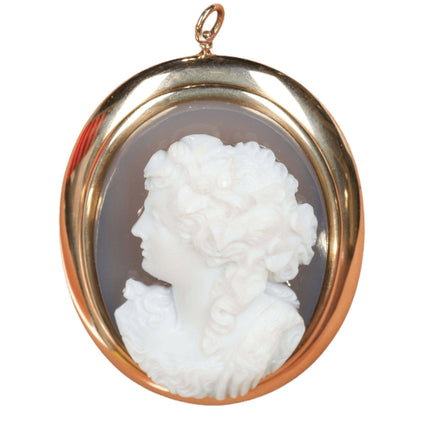 เข็มกลัดหินแข็ง 14k โบราณขนาดใหญ่ Cameo Sardonyx Carnelian