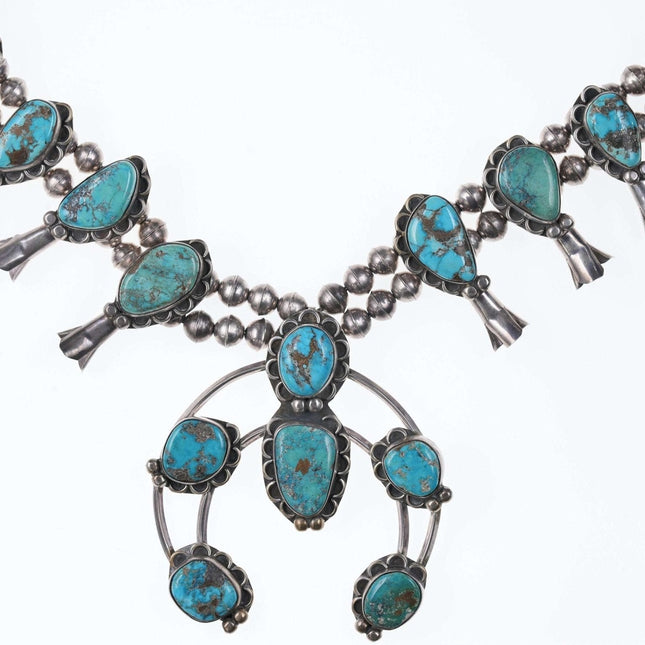 Vintage Navajo Sterling/Turquoise squash blossom necklace