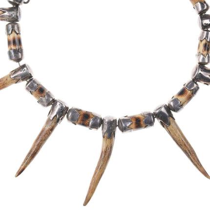 Early Native American Sterling and Deer Antler Necklace