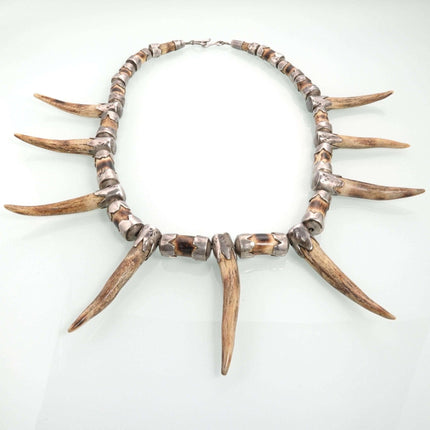 早期美洲原住民纯银和鹿角项链