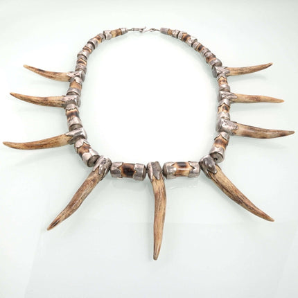 Early Native American Sterling and Deer Antler Necklace