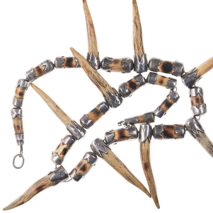 Early Native American Sterling and Deer Antler Necklace