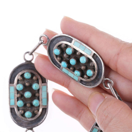 Vintage Zuni Jobeth Mayes Sterling, snake eye and inlaid turquoise concho belt