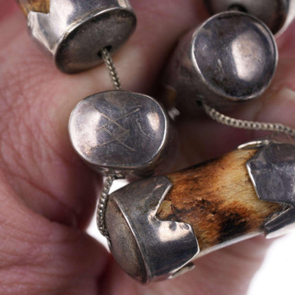 Early Native American Sterling and Deer Antler Necklace