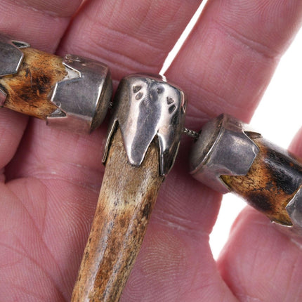 Early Native American Sterling and Deer Antler Necklace