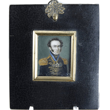 c1800 原始画框中普鲁士军官的微型肖像