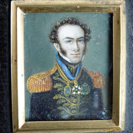 c1800 Portrait Miniature of Prussian Officer in Original frame