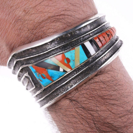 Preston Monongye (Hopi) (1927-1987) Tufa Cast Silver Multi-stone intarsia inlay/