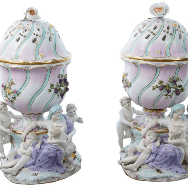 Pr Antique Meissen Potpourri vases