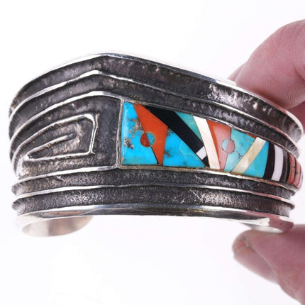 Preston Monongye (Hopi) (1927-1987) Tufa Cast Silver Multi-stone intarsia inlay/