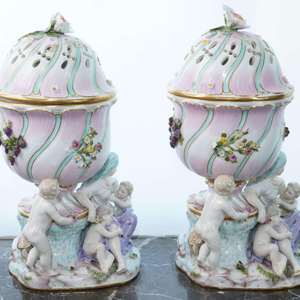 Pr Antique Meissen Potpourri vases