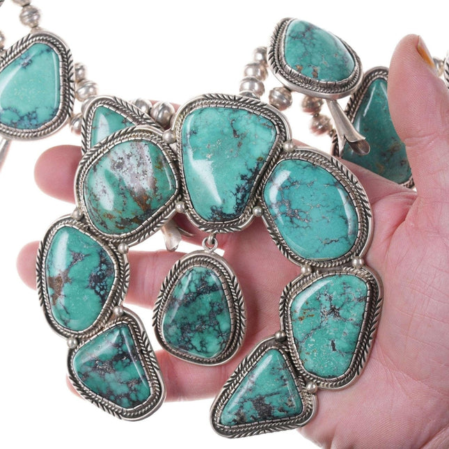 Oversized Navajo Sterling/Turquoise Squash blossom necklace