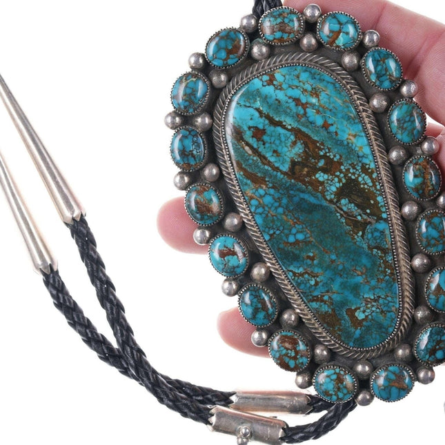 Texas Sized Vintage Native American silver and high grade turquoise bolo