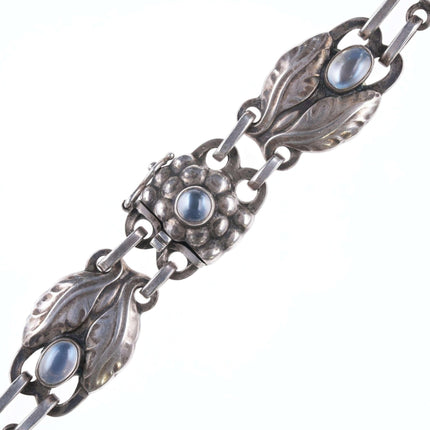 Collana girocollo in argento sterling Art Déco e pietra di luna di Georg Jensen da 14,25 pollici