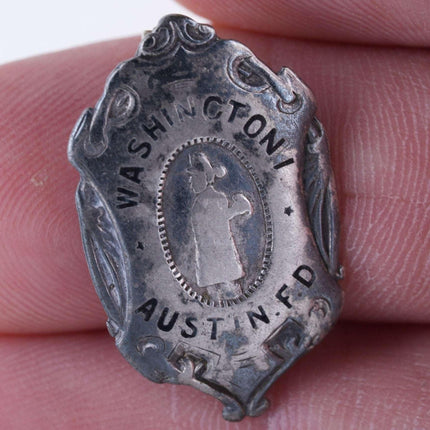 c1880's Austin Texas Fire Department Washington 1 Sterling Pin badge