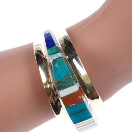 6" Duane Makitma Hopi 14k Gem Silica, Opal, Multi-stone channel inlay cuff bracelet