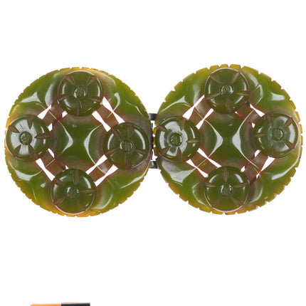 c1940's Deep carved Green bakelite belt buckle set