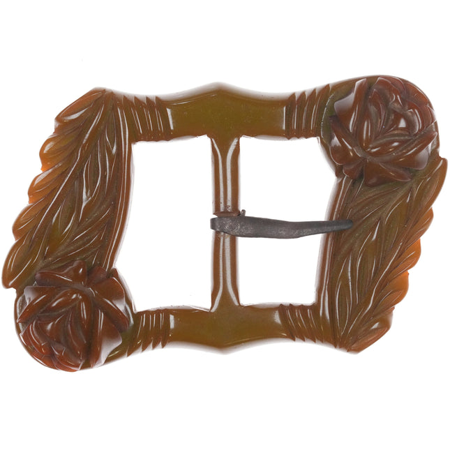 c1940's Deep carved Green bakelite belt buckle